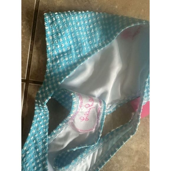 NWT Lilly Pulitzer 10 Crinkle Gingham Swim Bikini Set Turquoise Oasis - Picture 5 of 7